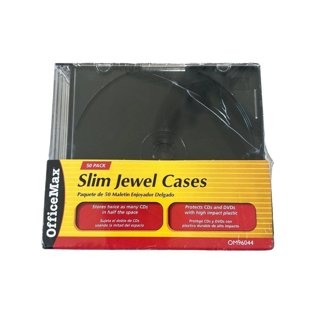 OfficeMax Slim Jewel Cases 50 Pack CD DVD Black OM96044 New Sealed Damaged
